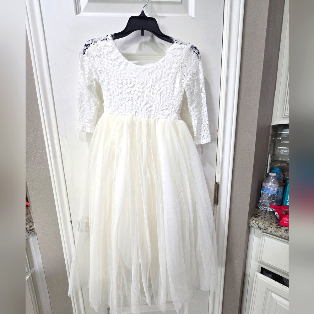 Amazon White Lace Formal Kids Dress